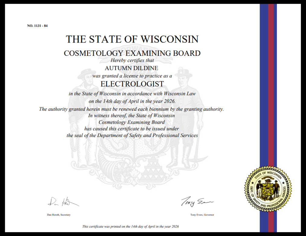 Wisconsin License for Electrology