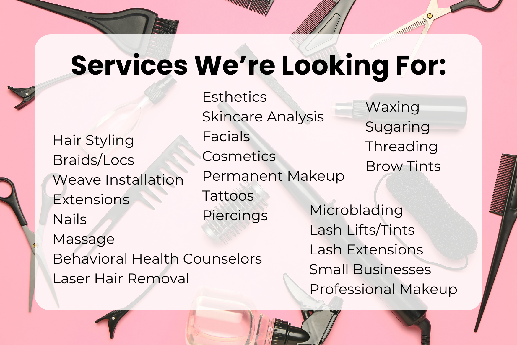 Services We're Looking For